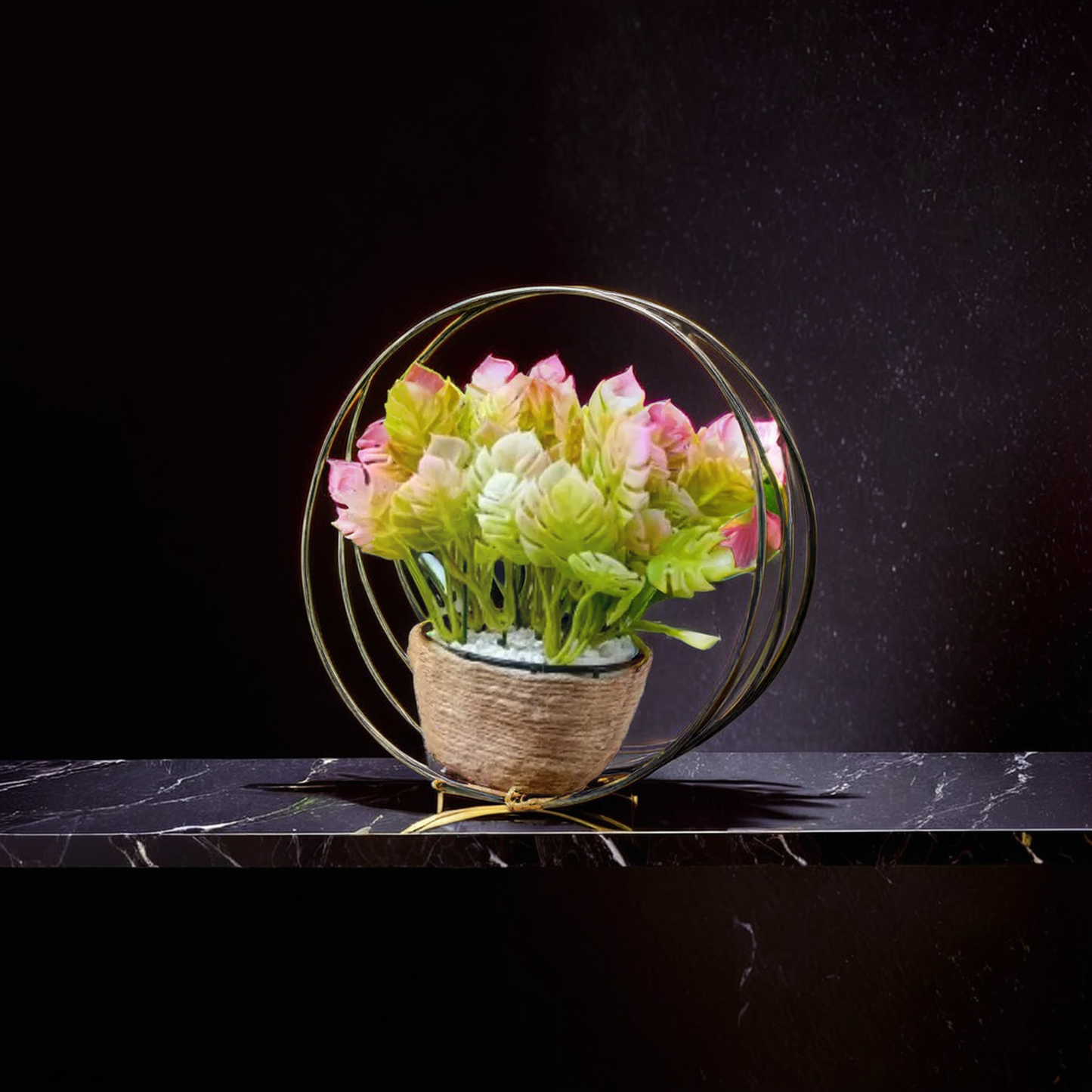 Potted plant with pink and yellow leaves